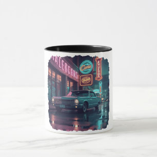 Klassisches Auto aus den 1940er Jahren unter Neonl Tasse