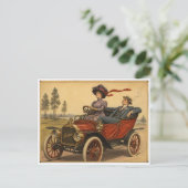 Klassisches Auto, Autofahrerin Postkarte (Stehend Vorderseite)