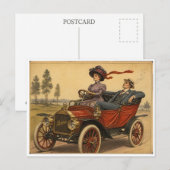 Klassisches Auto, Autofahrerin Postkarte (Vorne/Hinten)
