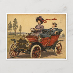 Klassisches Auto, Autofahrerin Postkarte