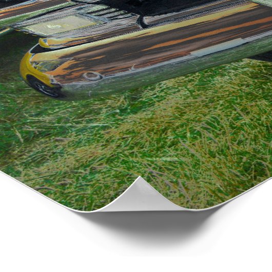 Klassisches Auto bei Sonnenuntergang Poster (Ecke)