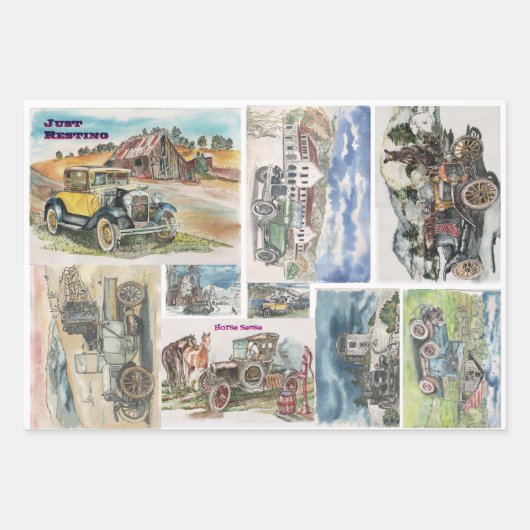Klassisches Auto Geschenkpapier Set (Vorderseite 2)
