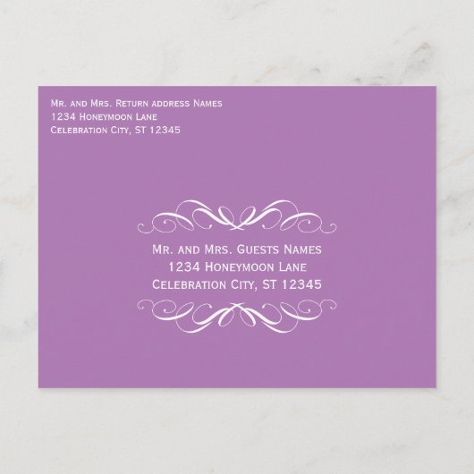 Klassisches Auto jeder Lila Hochzeit Einladungspostkarte (Rückseite)