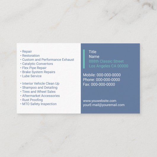 Klassisches Auto Visitenkarte (Rückseite)