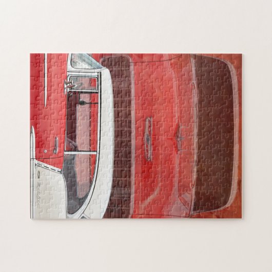 Klassisches Autos Chevy Bel Air Dodge-rotes weißes Puzzle (Horizontal)