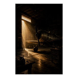 Klassisches Aviation-Hangar Golden Light Poster