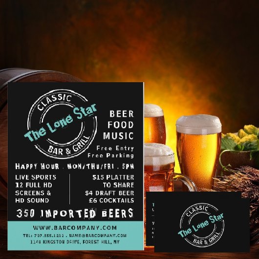 Klassisches Bar & Grill-Logo, Pub/Brauerei Visitenkarte