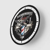 Klassisches Barbershop-Logo Runde Wanduhr (Winkel)