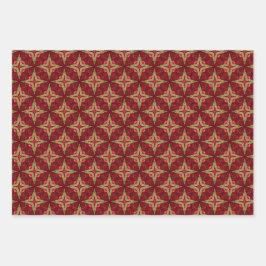 Klassisches Barockrot und Gold Geschenkpapier Set