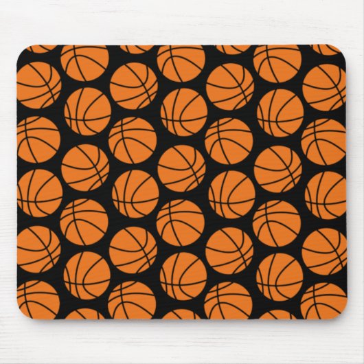 Klassisches Basketballmuster auf Schwarz Mousepad (Vorne)