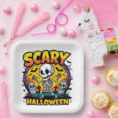Klassisches Beängstigendes Halloween-Skelett Pappteller (Party)