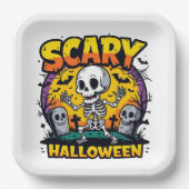 Klassisches Beängstigendes Halloween-Skelett Pappteller (Vorderseite)