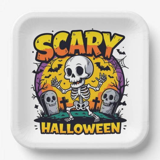Klassisches Beängstigendes Halloween-Skelett Pappteller (Vorderseite)