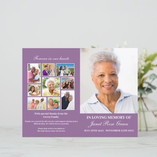 Klassisches Beerdigungsprogramm für Lila Erinnerun (Stehend Vorderseite)