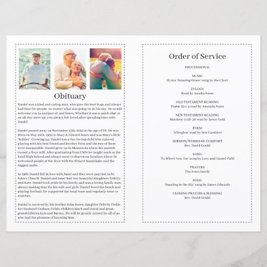 Klassisches Beerdigungsprogramm für Männer (Rückseite)