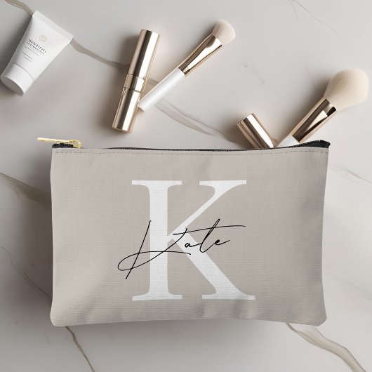 Klassisches Beige Monogram Bridesmaid-Geschenk Zubehörtasche