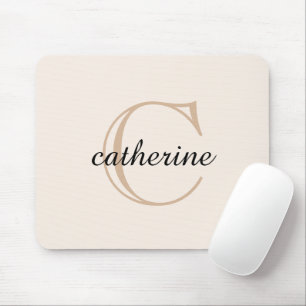 Klassisches Beige-Script-Monogramm Mousepad