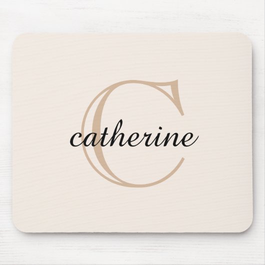 Klassisches Beige-Script-Monogramm Mousepad (Vorne)