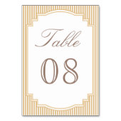 Klassisches Beige-Tan-gestreiftes Hochzeit Tischnummer (Vorderseite)