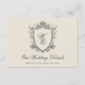 Klassisches Beige Wappen mit Blumenkohle - Hochzei Begleitkarte (Vorderseite)