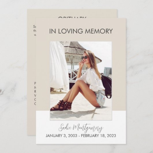 Klassisches Beige-Weiß-Beerdigungsprogramm Einladung (Vorne/Hinten)