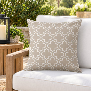 Klassisches Beige Weiß Quatrefoil Gitter Kissen