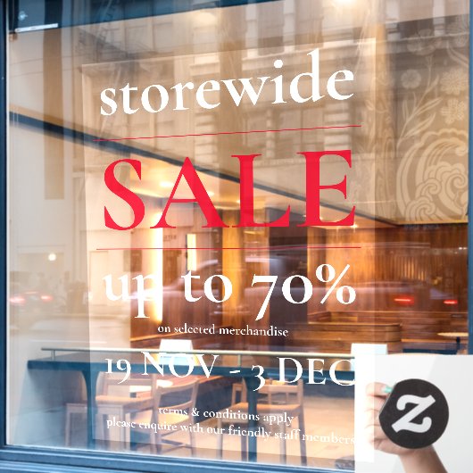 Klassisches Beruflich-Red-White-Sale-Fenster Decal Fensteraufkleber (Café-Fenster)