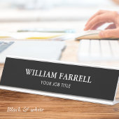 Klassisches Berufliches Schwarz-weißes Büro Schreibtischnamensplakette