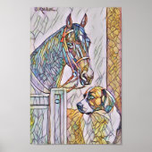 Klassisches Bild/Fleckglas von Pferd und Hund Poster (Vorne)