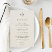 Klassisches Black & Ecru Monogram Wedding Menu