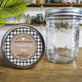 Klassisches Black Gingham Canning Jar Label Runder Aufkleber
