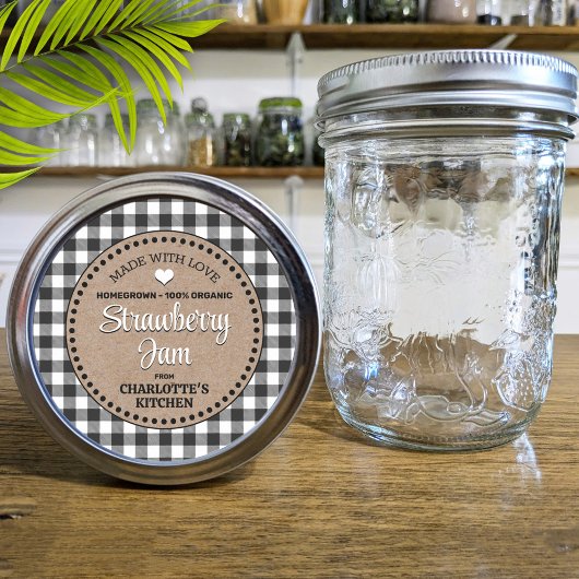 Klassisches Black Gingham Canning Jar Label Runder Aufkleber
