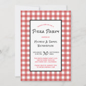 Klassisches Black Red White Gingham Pizza Party Einladung (Vorderseite)