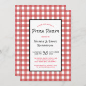 Klassisches Black Red White Gingham Pizza Party Einladung (Vorne/Hinten)