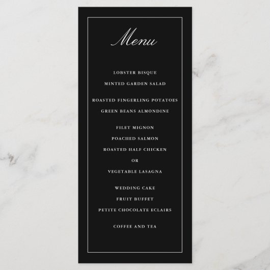 Klassisches Black Simple Elegance Wedding Menu Programm (Vorderseite)