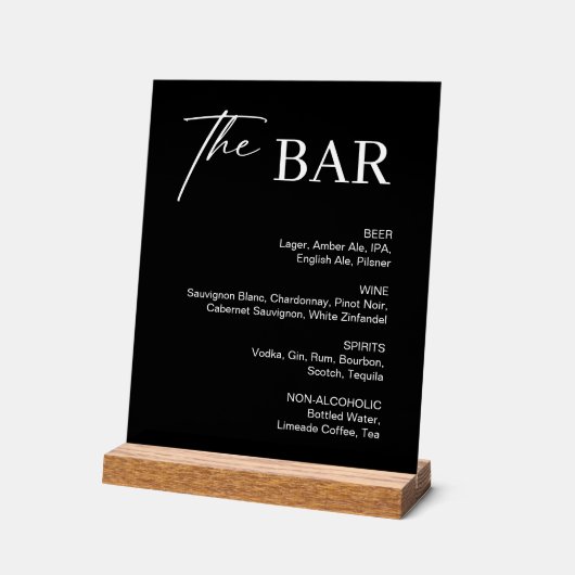 Klassisches Black Wedding Bar Menu Acrylschild (Winkel)