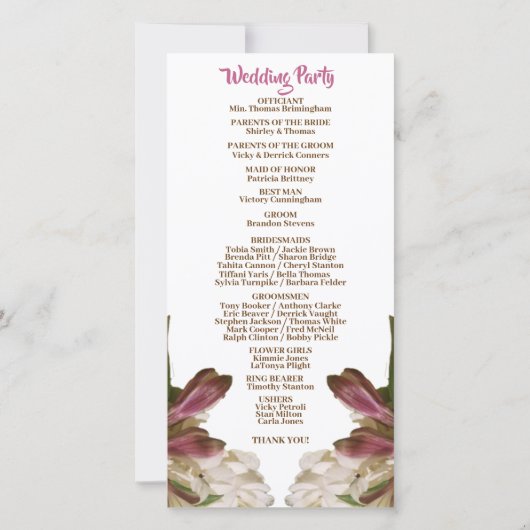 Klassisches Bläserweiße Hochzeitsprogramm (Rückseite)