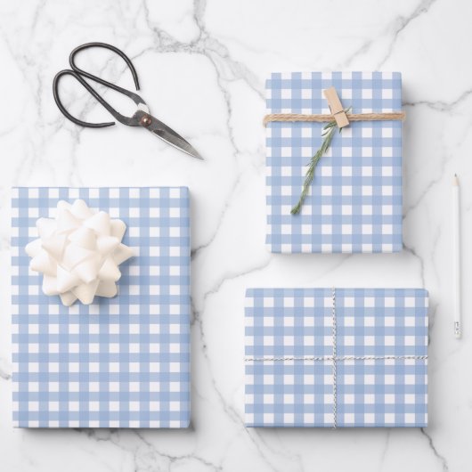 Klassisches Blau Gingham Karo Geschenkpapier Set (Vorderseite)