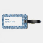 Klassisches Blau mit weißem Crochet Lace-Muster Gepäckanhänger (Rückseite horizontal)