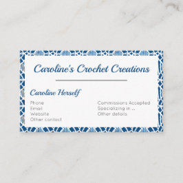 Klassisches Blau mit weißem Crochet Lace-Muster Visitenkarte