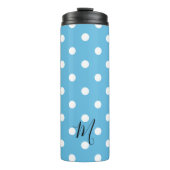 Klassisches Blau Punkte Muster Monogramm Thermosbecher (Vorderseite)