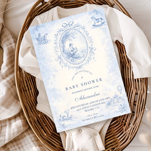 Klassisches Blau-Toile-Babyshower Einladung