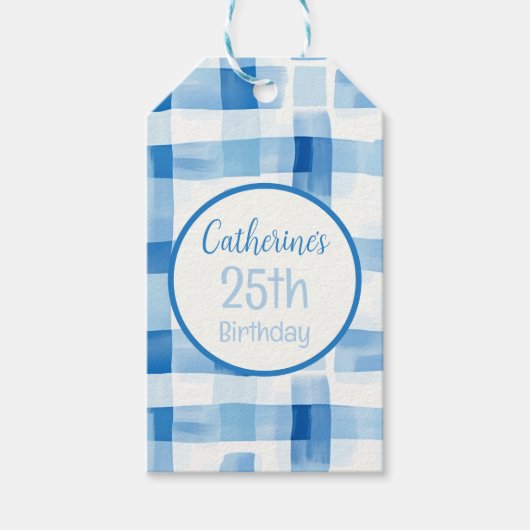 Klassisches Blau und Weiß Gingham Prüfmuster Geschenkanhänger (Vorderseite)