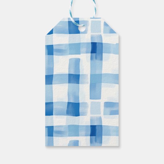 Klassisches Blau und Weiß Gingham Prüfmuster Geschenkanhänger (Rückseite)