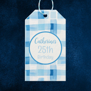 Klassisches Blau und Weiß Gingham Prüfmuster Geschenkanhänger