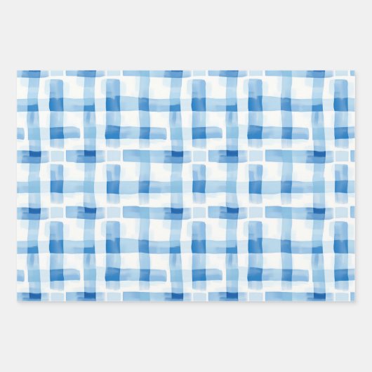 Klassisches Blau und Weiß Gingham Prüfmuster Geschenkpapier Set (Vorderseite 2)