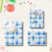 Klassisches Blau und Weiß Gingham Prüfmuster Geschenkpapier Set