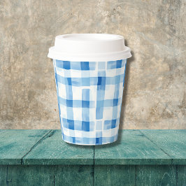 Klassisches Blau und Weiß Gingham Prüfmuster Pappbecher