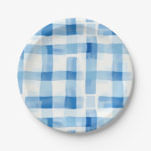 Klassisches Blau und Weiß Gingham Prüfmuster Pappteller (Vorderseite)