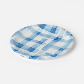 Klassisches Blau und Weiß Gingham Prüfmuster Pappteller (Schrägansicht)